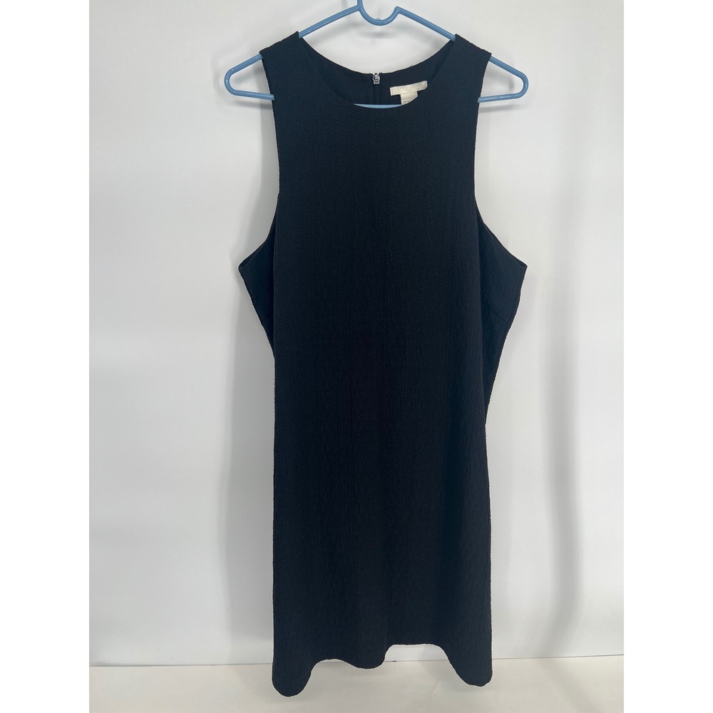 HM Black Textured Sleeveless Shift Mini Dress Size 14 Round‎ Neck Crepe LBD